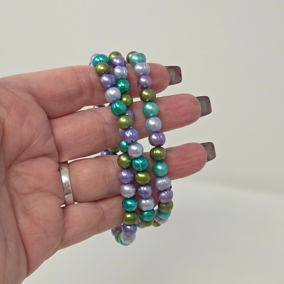 Set of 3 Rare HONORA Multi Genuine Freshwater Potato PEARLS Stretch Bracelets - Picture 2 of 5